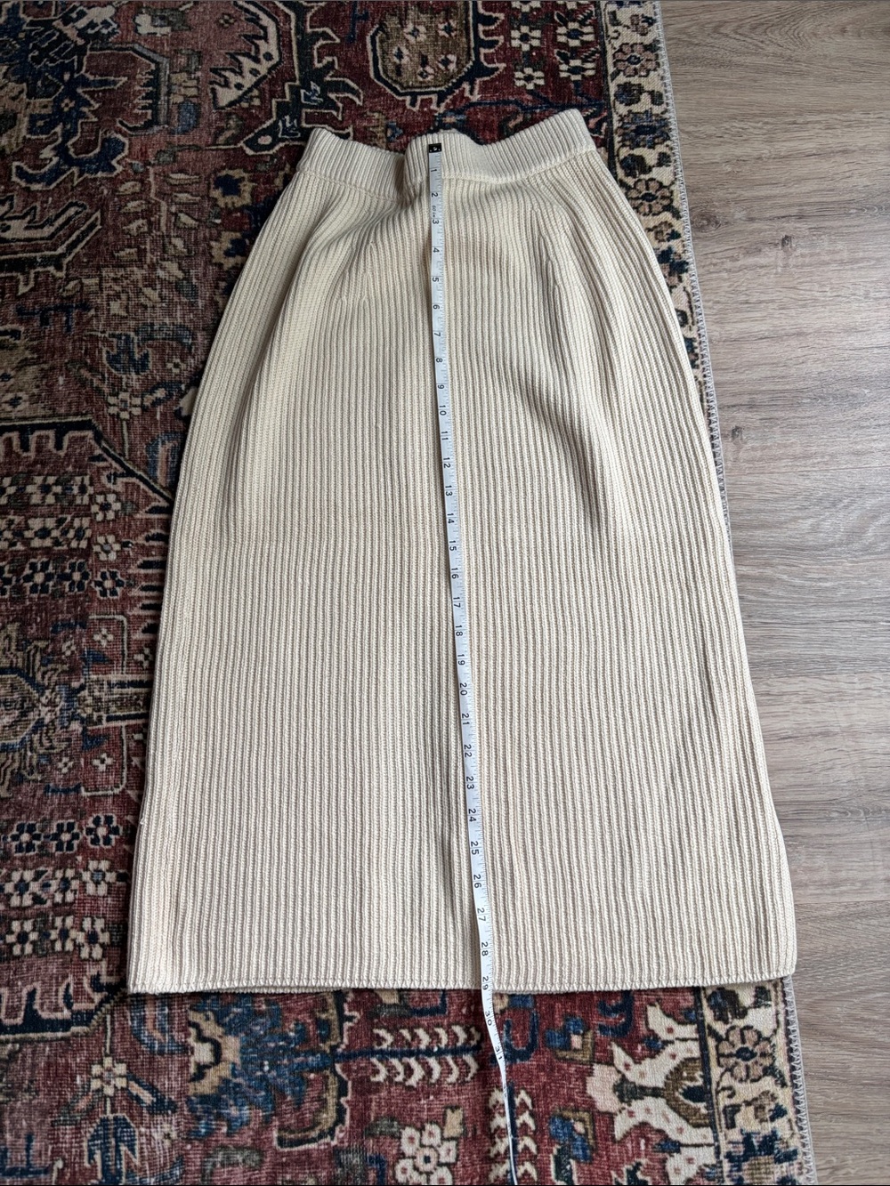 Everlane Cream Ribbed Midi Pencil Skirt